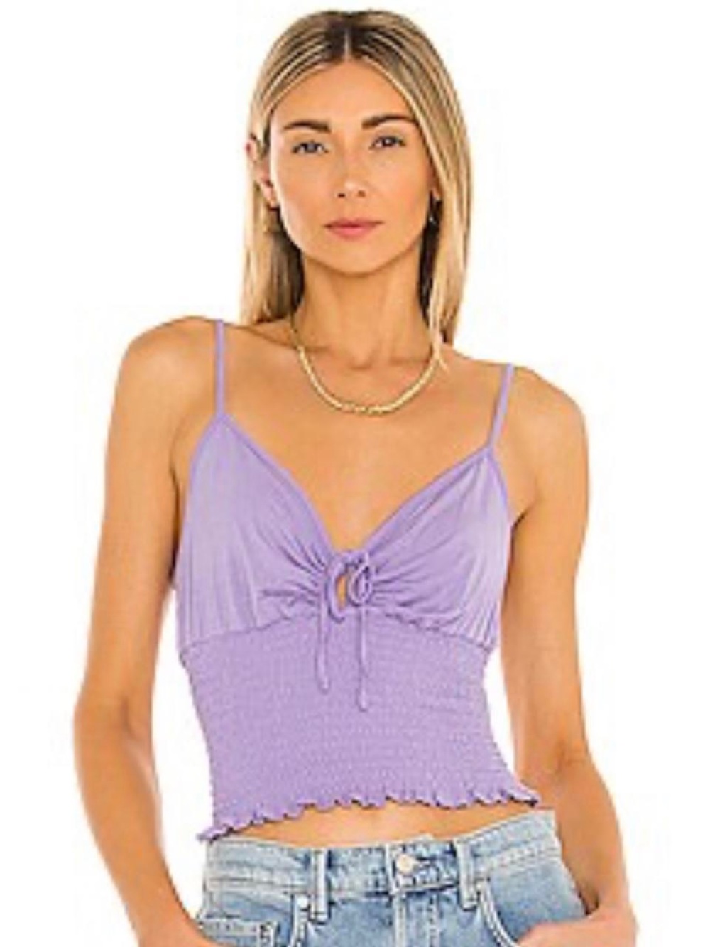 BB Dakota Lavender Smocked Tie-Front Cropped Cami